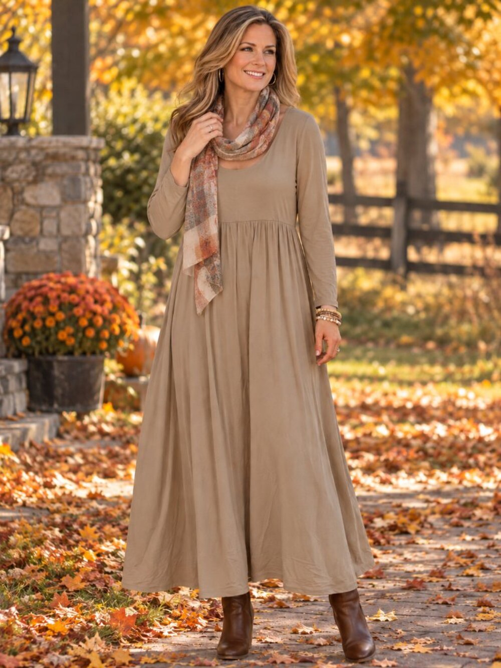 A NEW DAY Flowing Midi Dress High Waist Tan NWT L